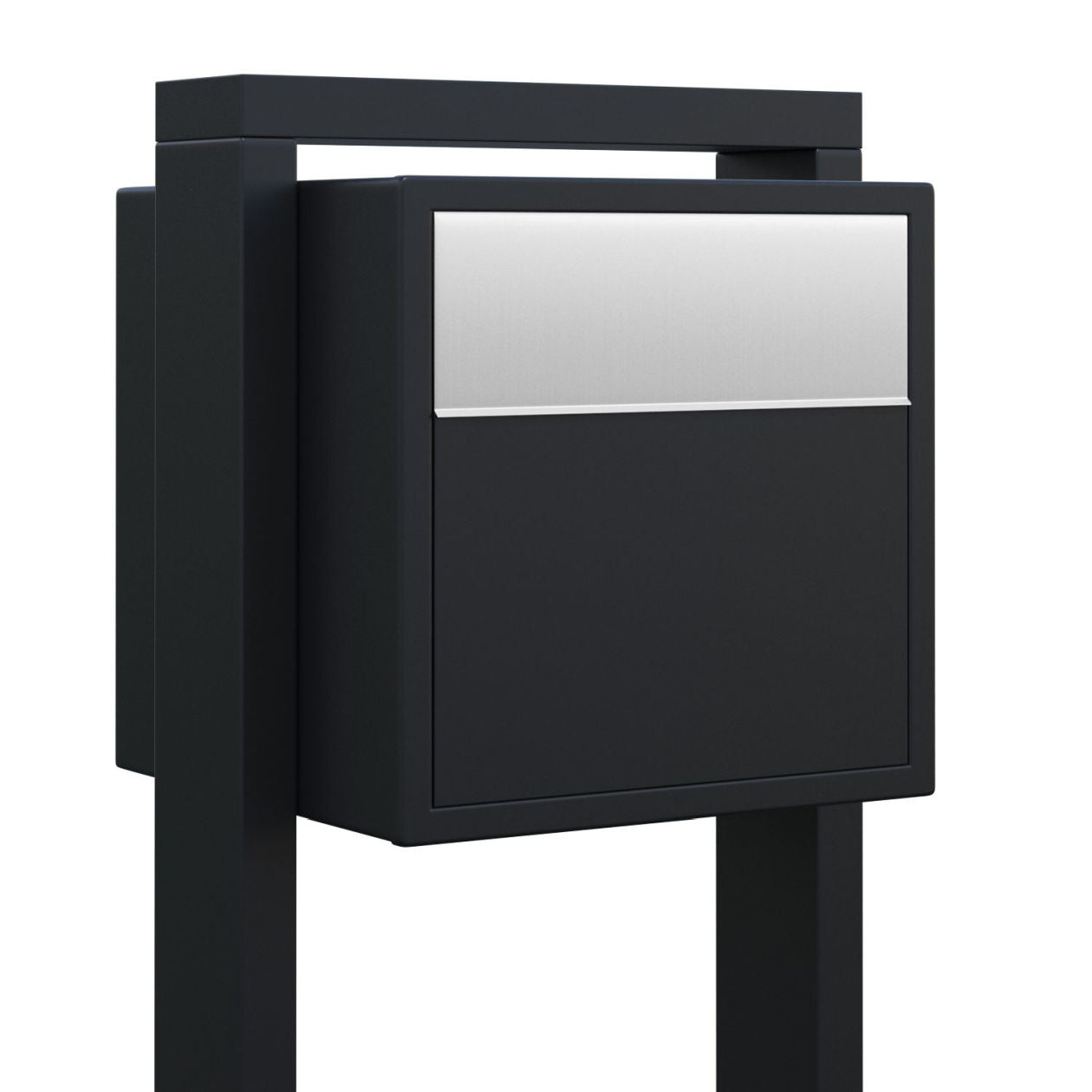BURG 1 Standalone - Post-mounted locking mailbox in black with stainless steel flap