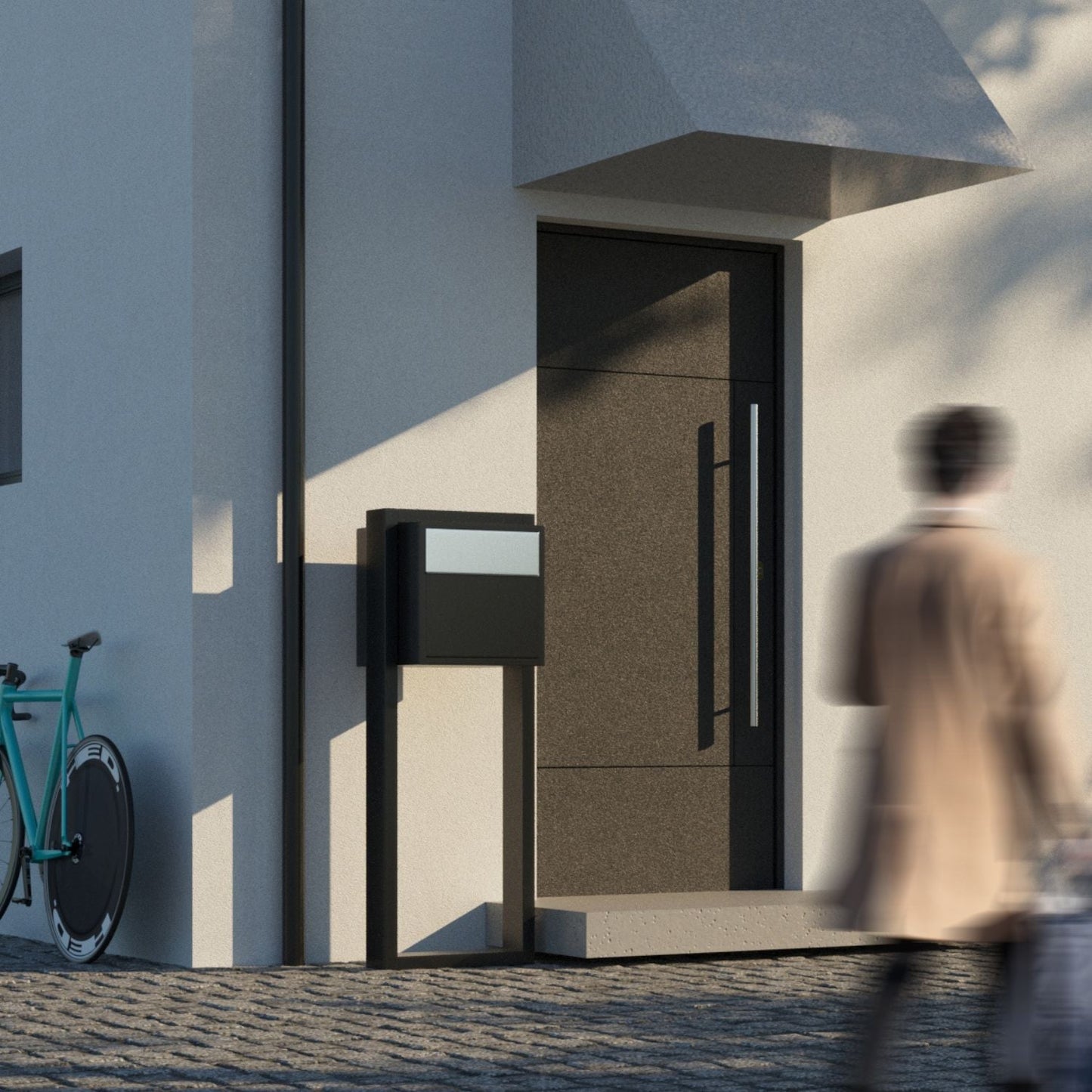 BURG 1 Standalone - Post-mounted locking mailbox in black with stainless steel flap