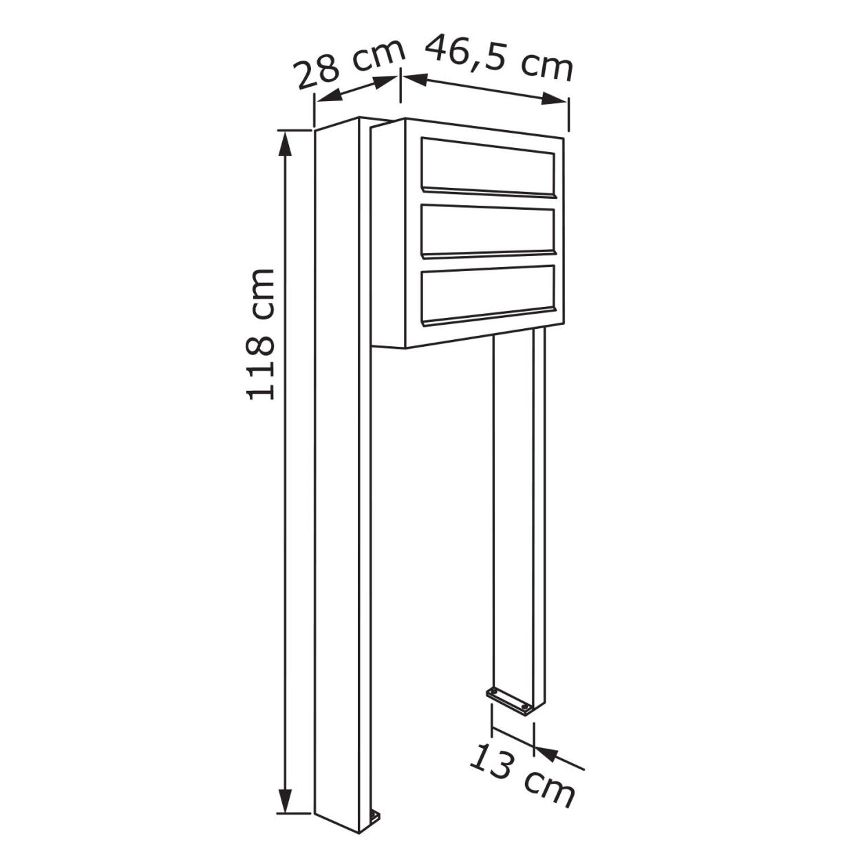 CUBIC 3 Standalone - Multi-unit post-mounted locking mailbox in black