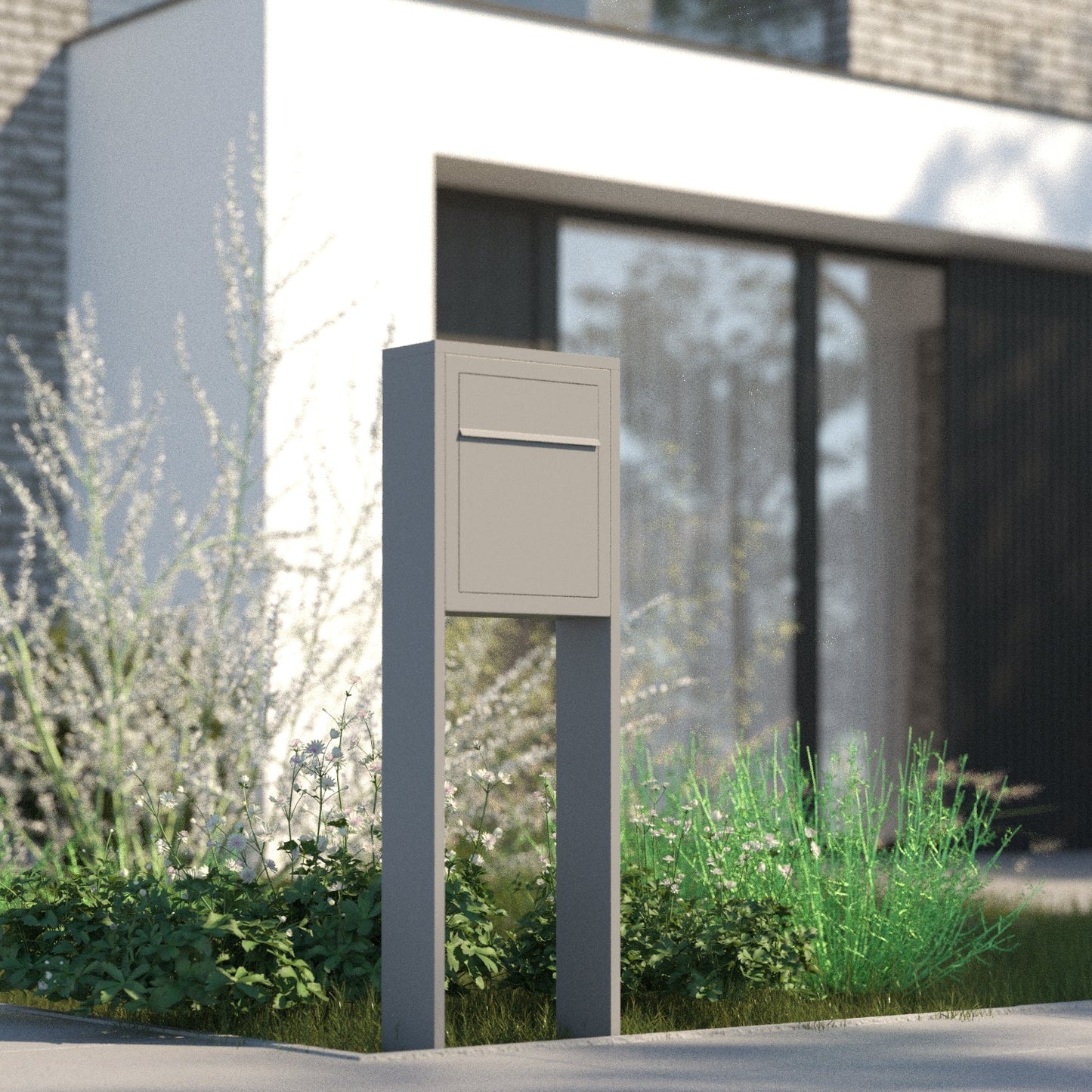 PROFILE 1 Standalone - Post-mounted locking mailbox in black with stainless steel flap