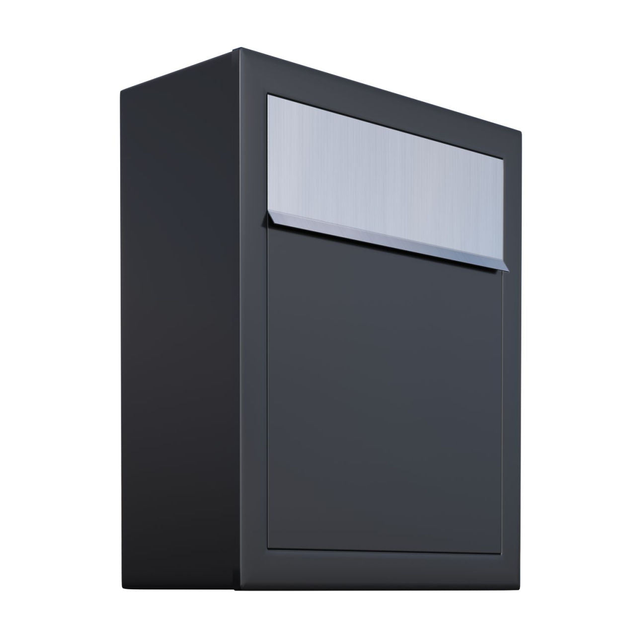 PROFILE 1 Wall - Wall-mounted locking black mailbox with stainless steel flap