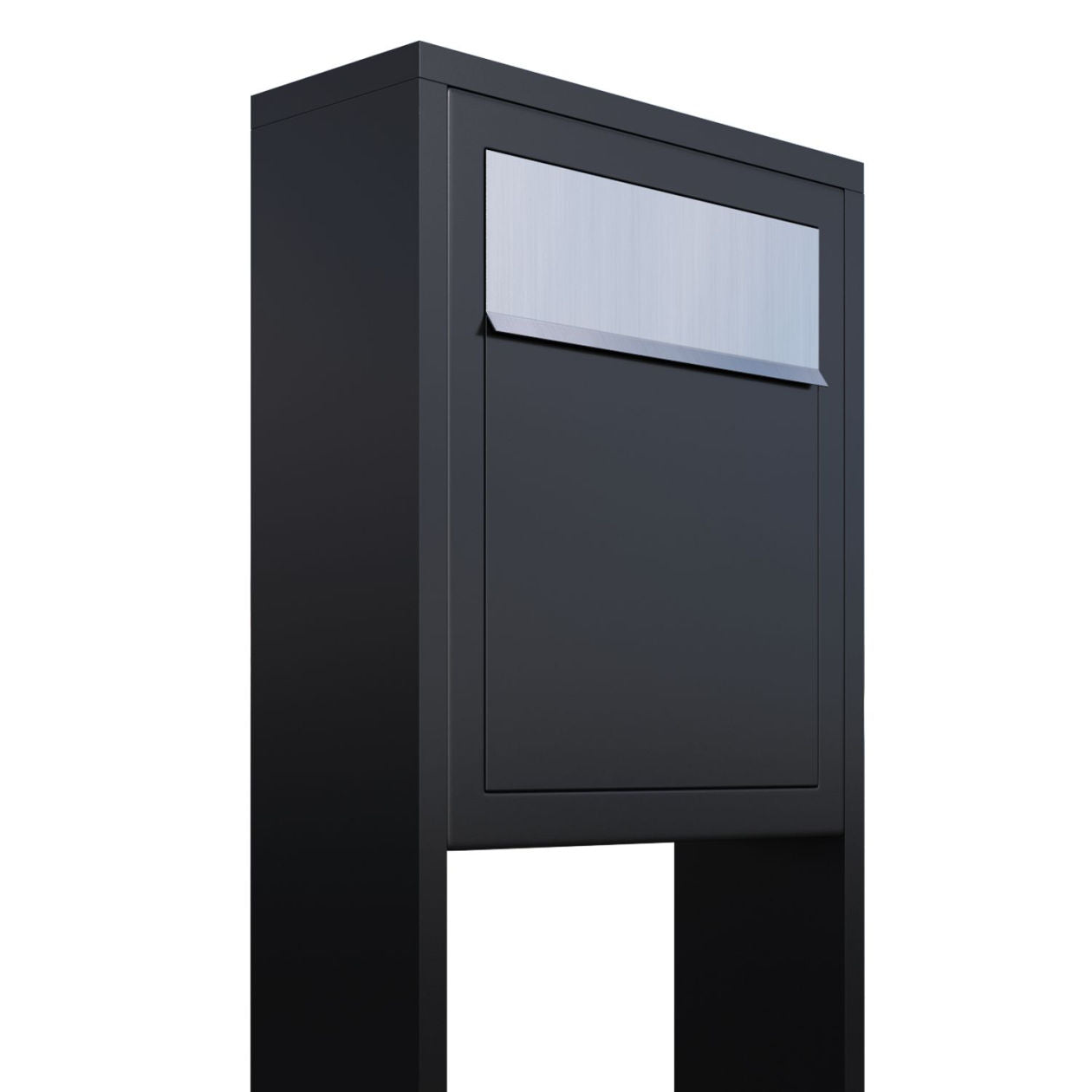 PROFILE 1 Standalone - Post-mounted locking mailbox in black with stainless steel flap